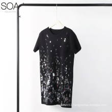 High quality custom sweater ladies knit dress sequins embroidery short sleeve dress